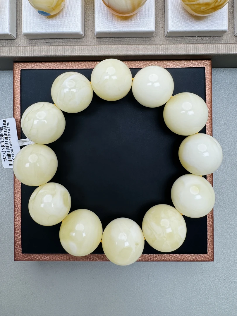 【大小姐珠宝】天然蜜蜡同料瓷白手串珠宝玉石18mm