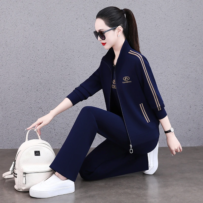 休闲运动套装女大码显瘦洋气时尚春秋季减龄韩版韩版长袖三件套
