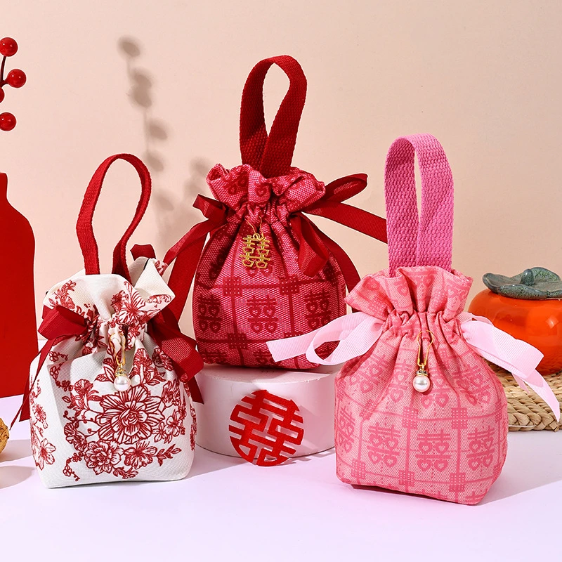 创意新款喜糖袋婚礼伴手礼袋子免折叠喜糖袋子手提结婚丝绒喜糖袋