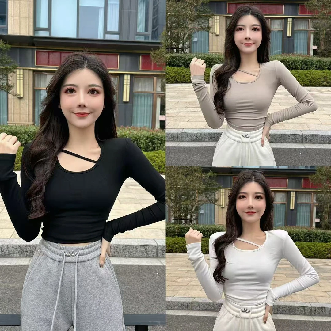 真真：冬款斜绳洋气磨毛短款打底衫 T恤