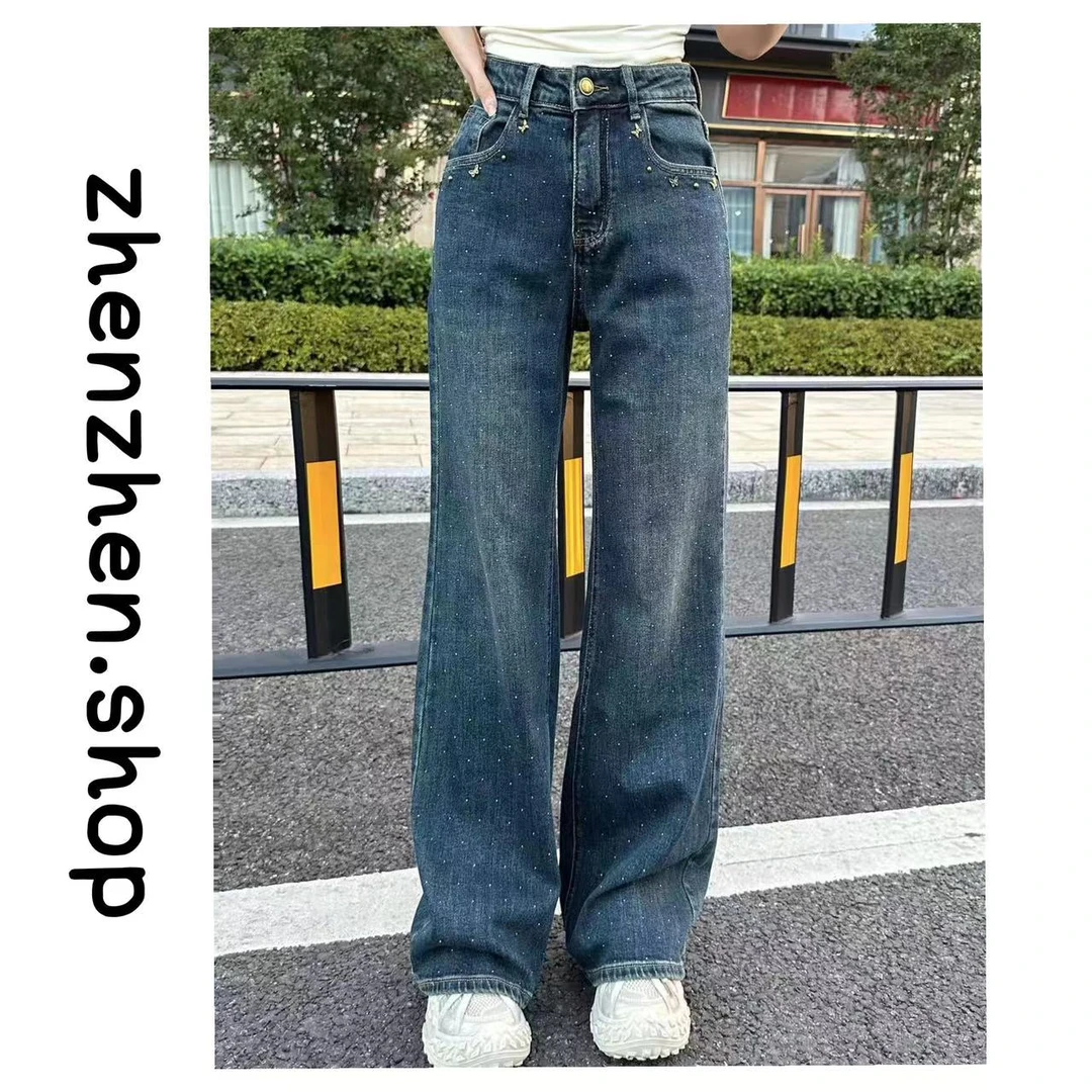 真真：高货重工口袋蕾丝蝴蝶牛仔裤阔腿裤