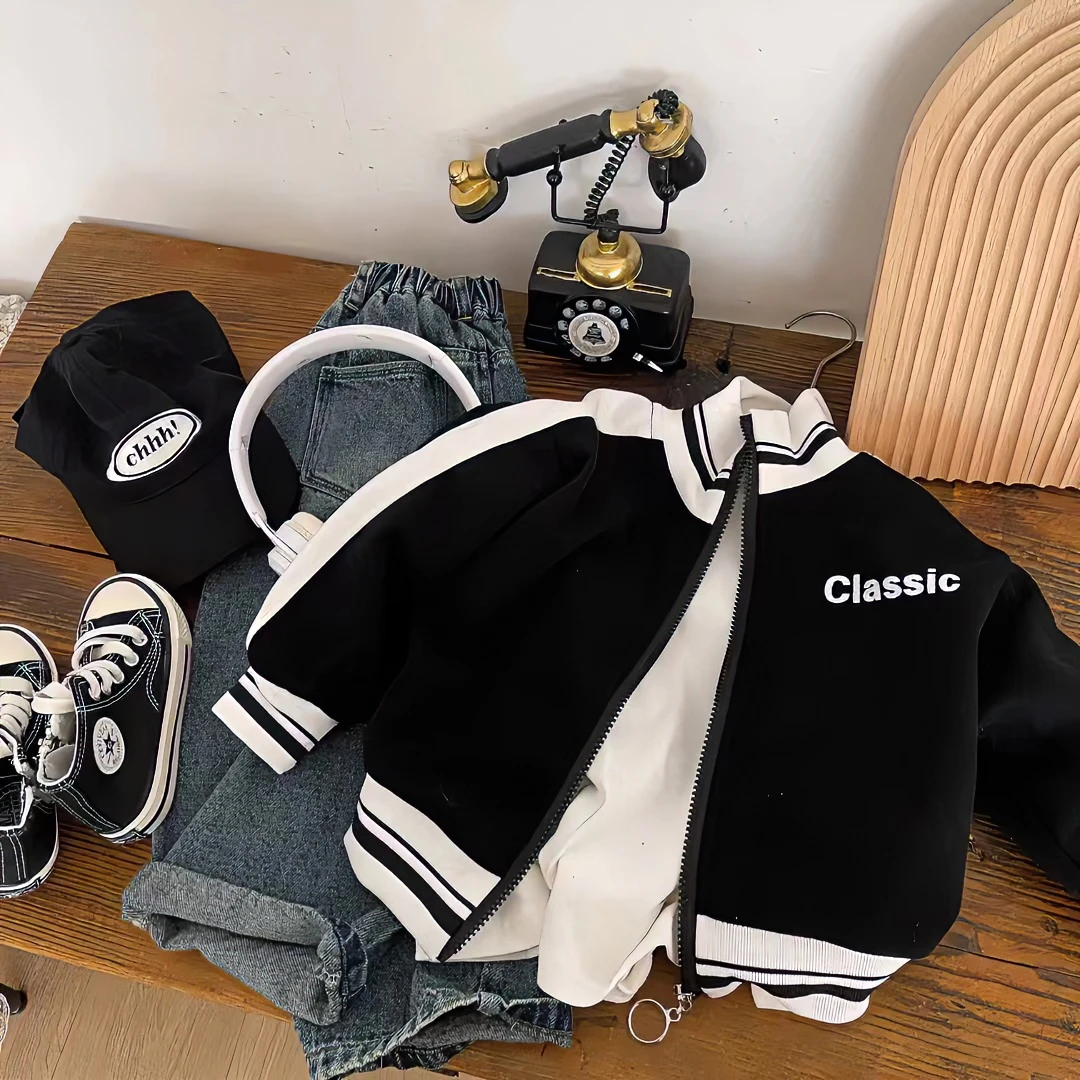 夹克外套棒球服春秋款中小童新款百搭运动服网红款男女童男孩上衣