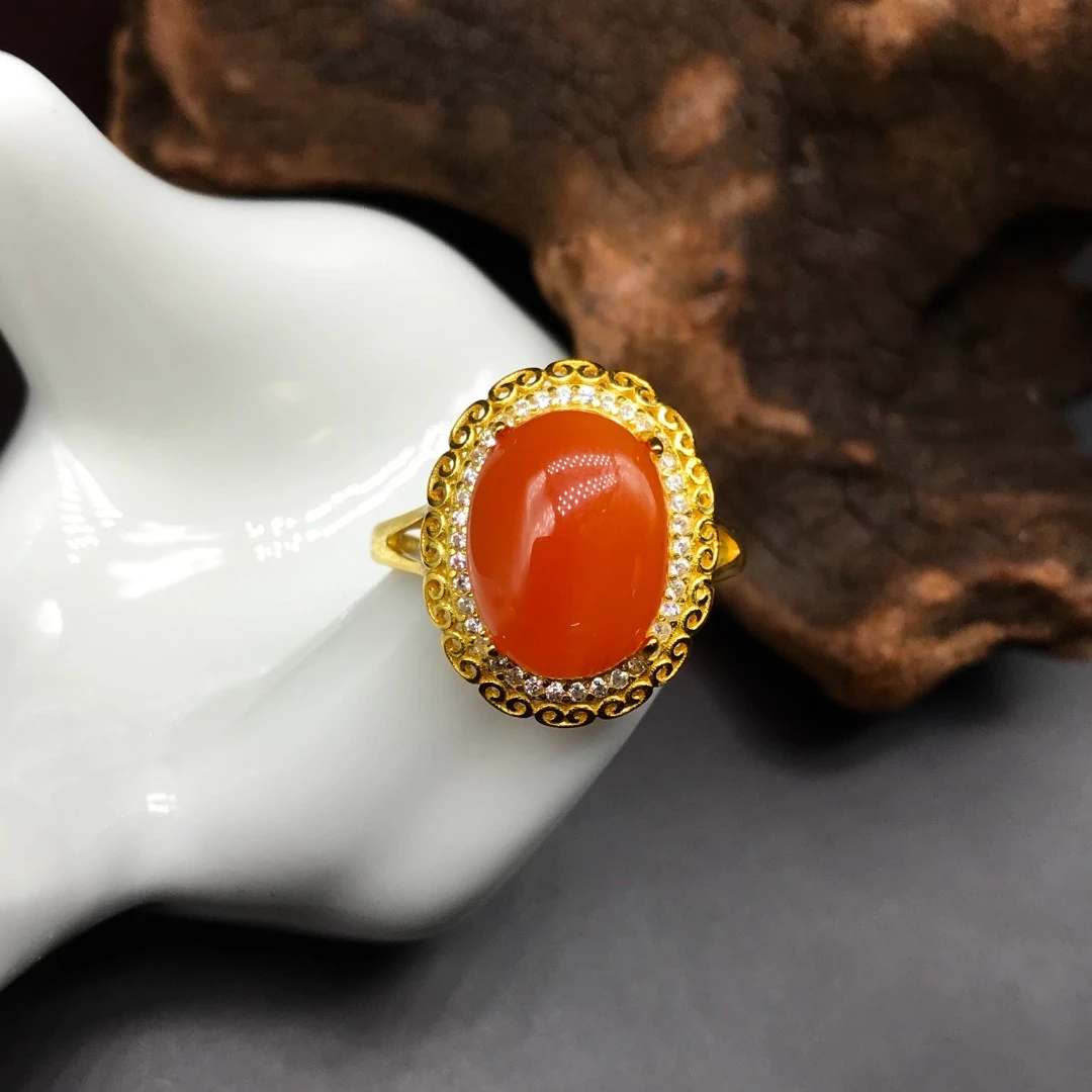 【小雪】（清货）南红s925银镶嵌椭圆复古气质百搭戒指