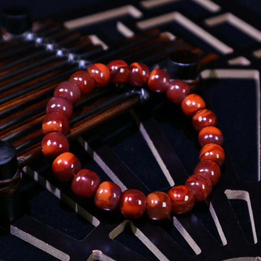 【鼎利源】南红瓦西老矿牛血红火焰纹老型手串10mm