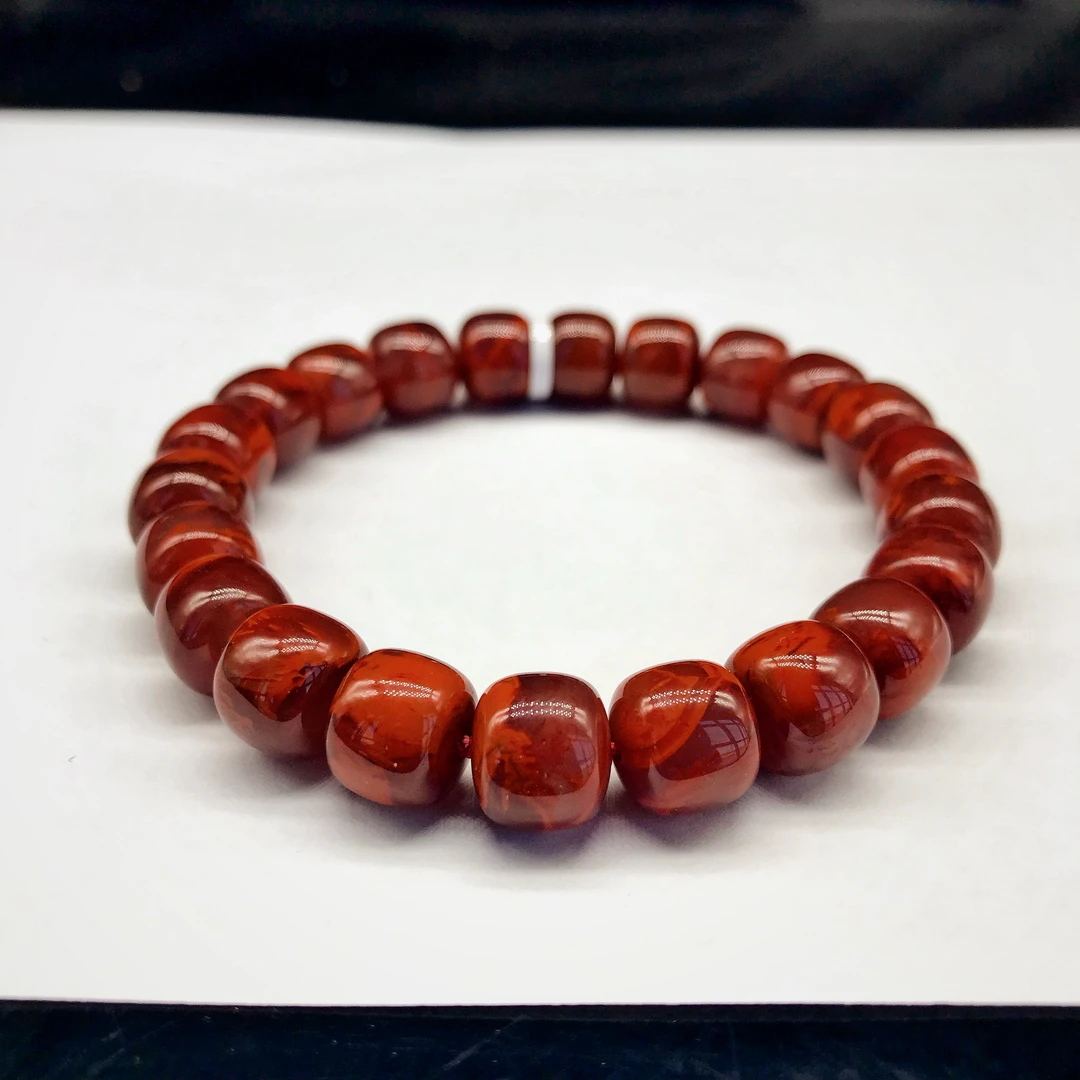 【鼎利源】南红四川瓦西典藏级精美时尚火焰牛血红老型手串10mm