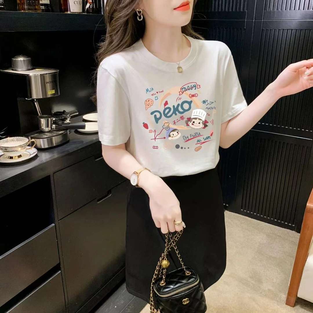 休闲纯棉短袖t恤女上衣2024夏季新款女装宽松内搭白色ins女款衣服