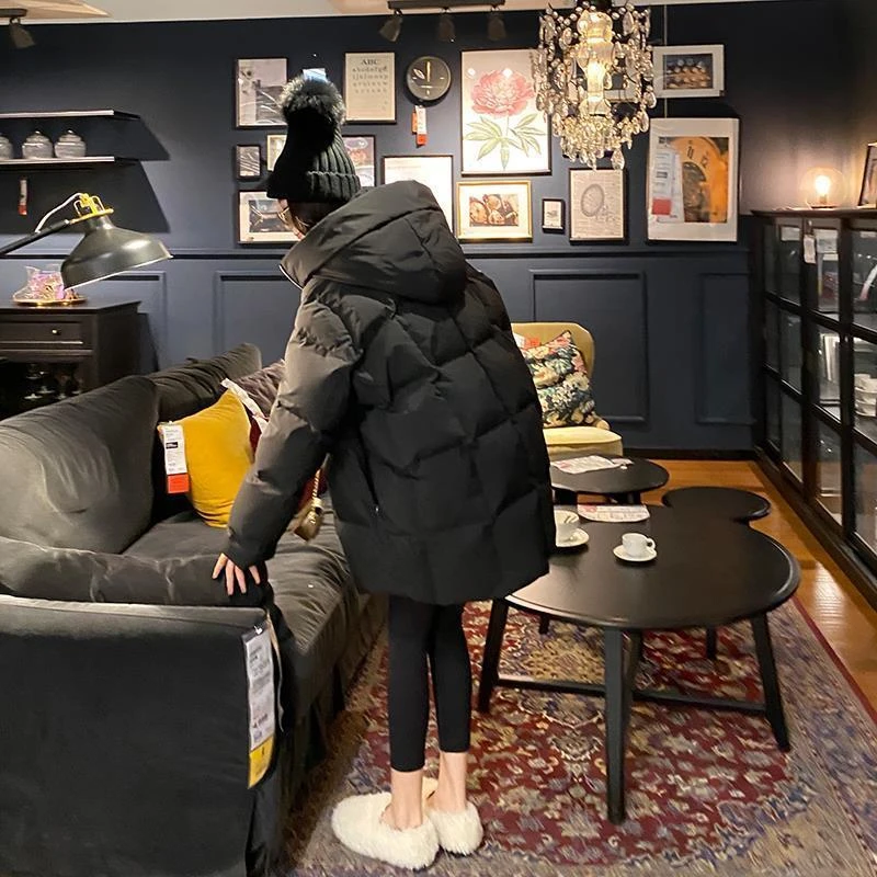 波司澄中长款羽绒服女2023冬季新款韩版龟背廓形宽松连帽面包服胖