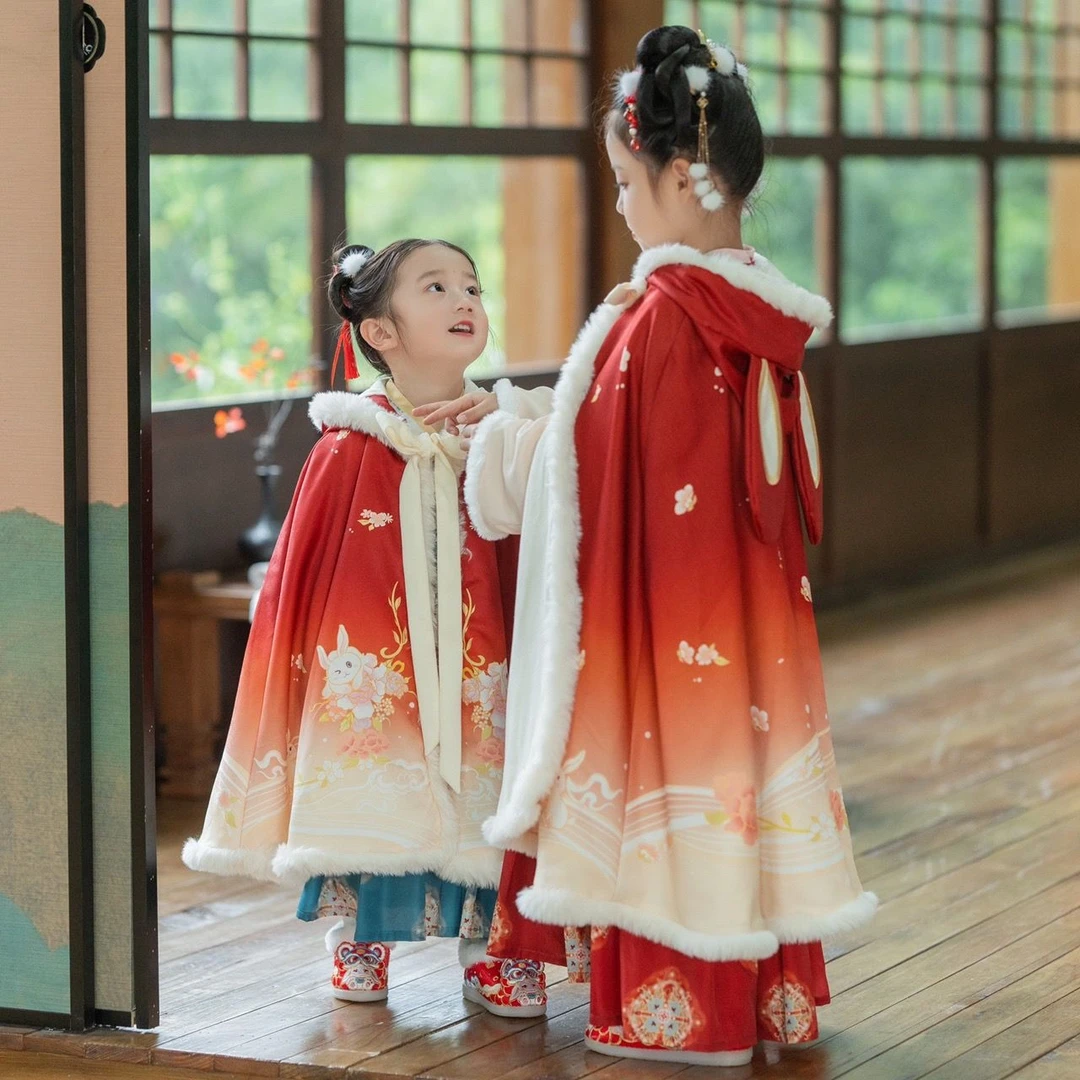 小扬哥推荐女童披风斗篷儿童汉服秋冬加厚加绒中国风古风红色外出