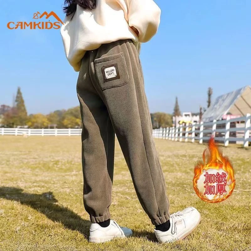 小扬哥推荐垦牧女童裤子灯芯绒春秋款中大童束脚裤冬季加绒一体绒