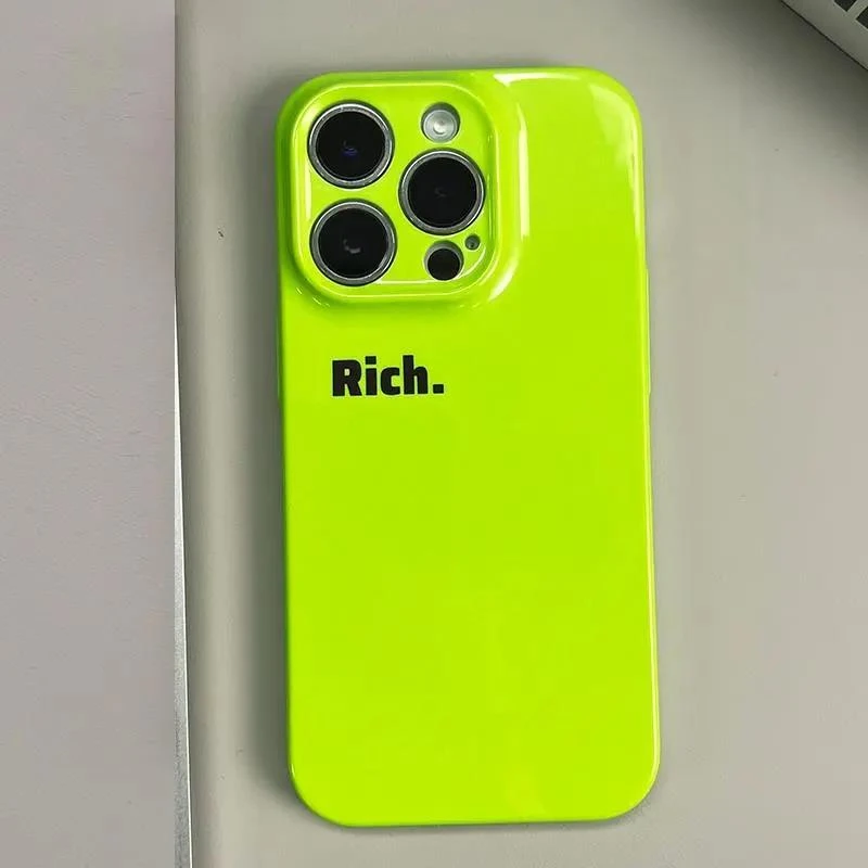 苹果1413华为OPPO小米VIVO荧光绿rich菲林手机壳硬壳个性创意ins