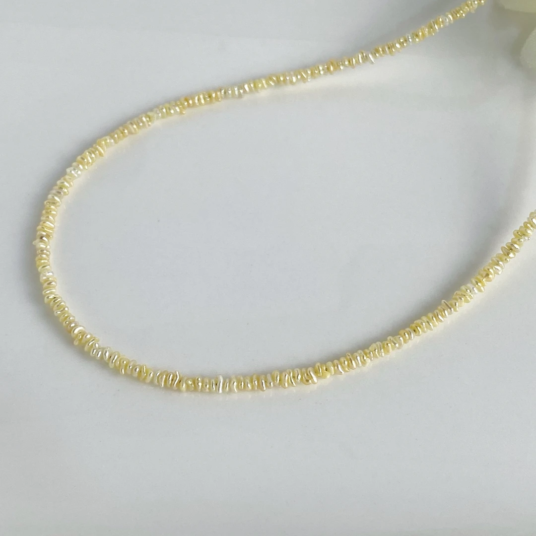 高品质海水野生无核金keshi珍珠叠打孔减龄锁骨项链炫金时尚经典