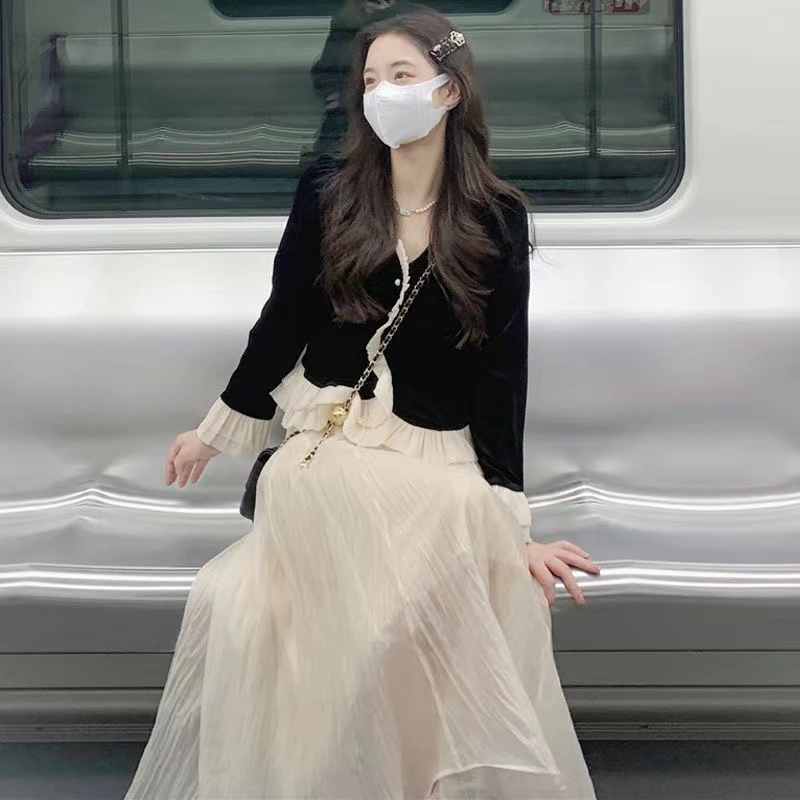 单/套装 新款chic半身裙春秋冬法式高腰ins超火中长裙子仙女纱裙