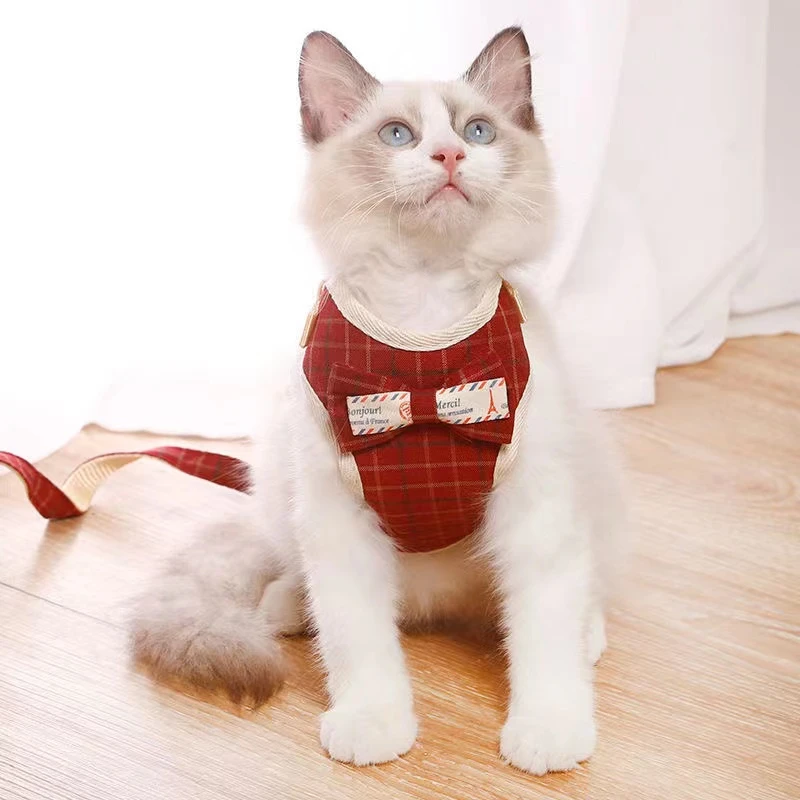猫咪牵引绳户外遛猫绳子背心式胸背防挣脱幼猫宠物用品圆点舒适