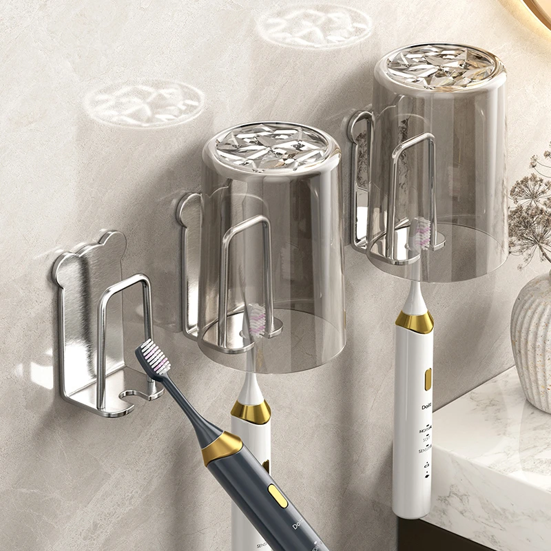 牙刷置物架免打孔漱口杯刷牙杯卫生间壁挂式电动牙刷置物架挂墙上