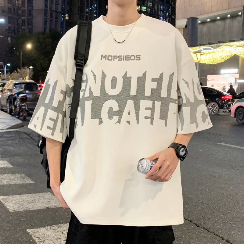 尚诺缘潮牌港风短袖T恤男夏季潮流宽松胖子大码上衣舒适透气体恤