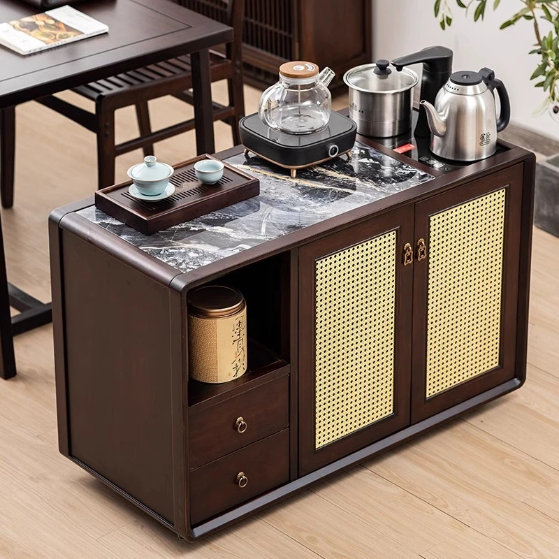 新中式移动岩板茶台桌家用小户型烧水壶一体功夫茶几客厅沙发茶柜