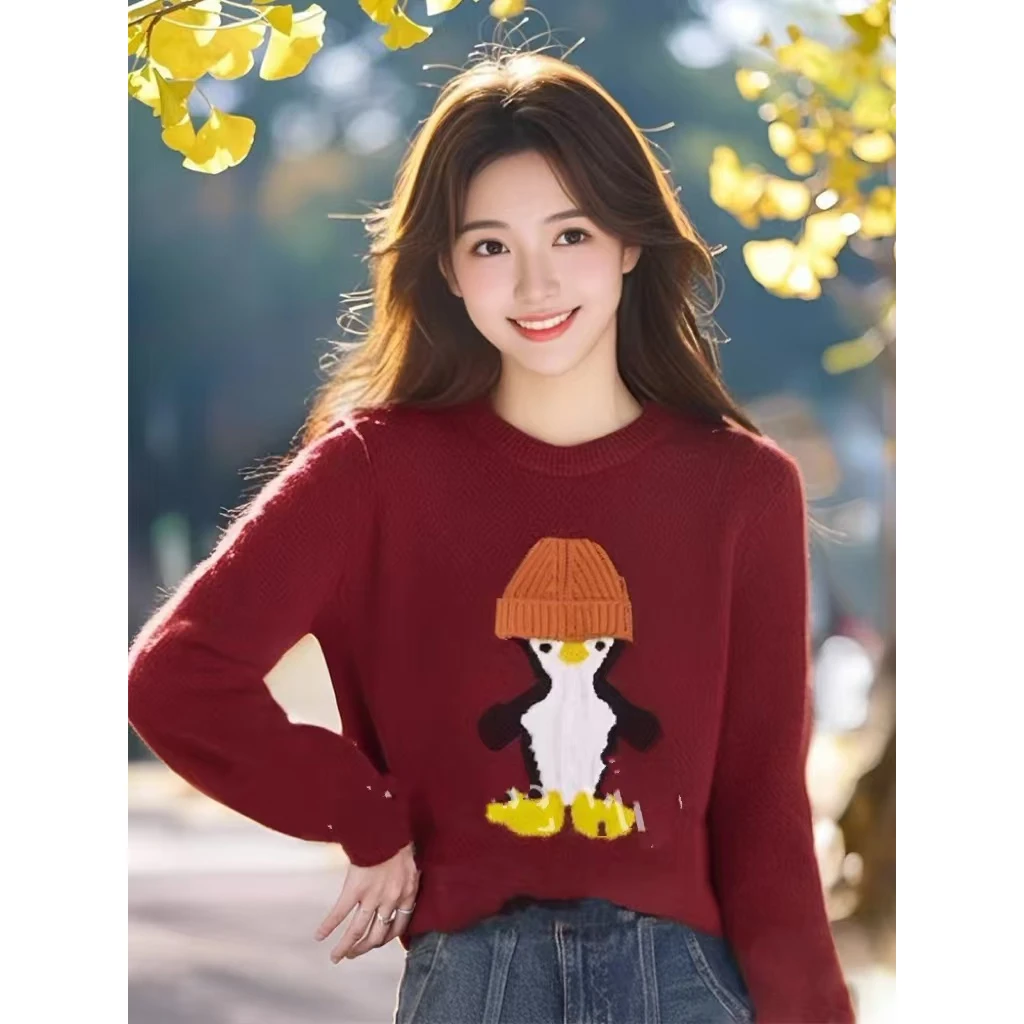 软糯慵懒红色针织秋冬新款高级感超好看独特漂亮百搭套头上衣
