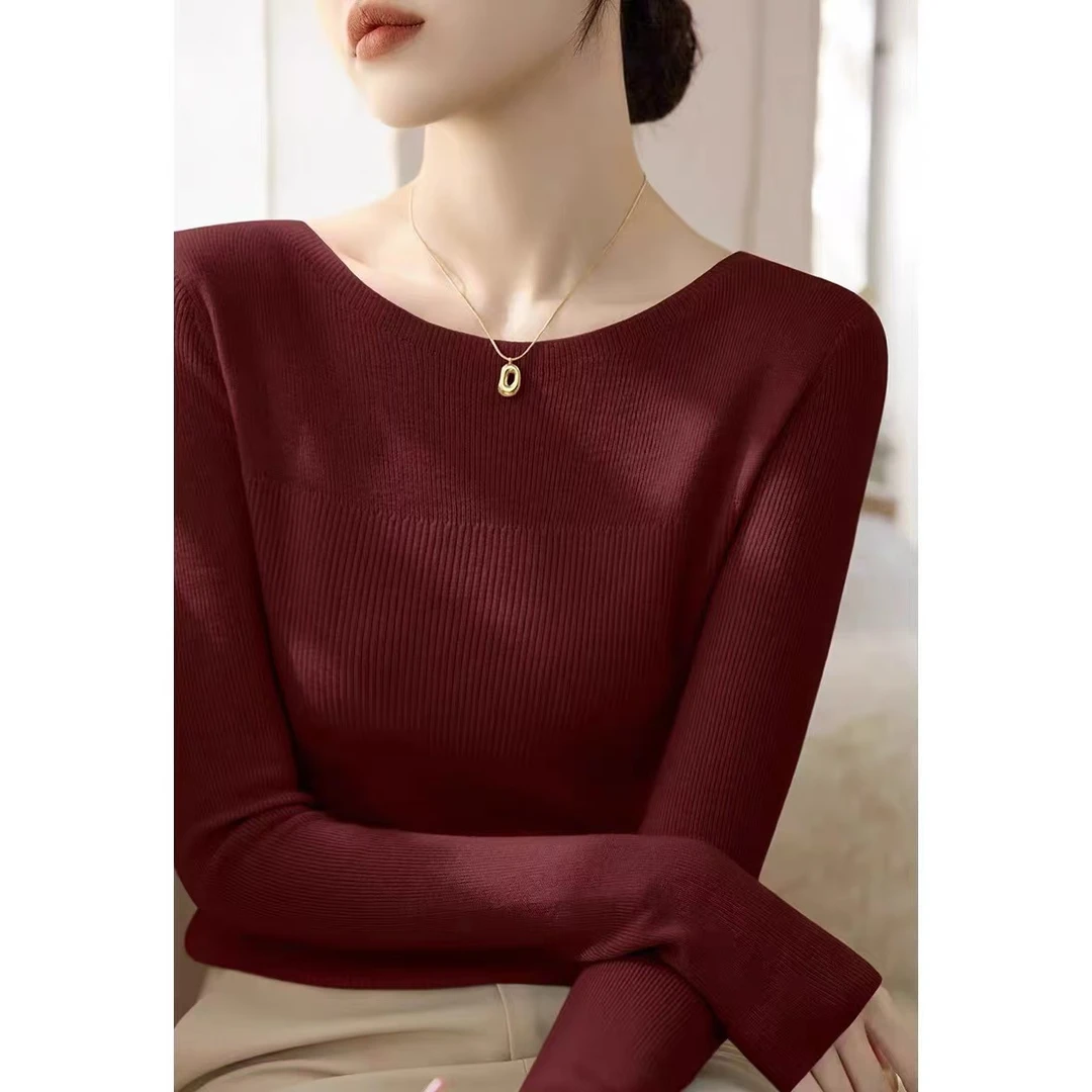 高级法式一字领长袖上衣女新款2024秋冬设计感内搭针织打底衫