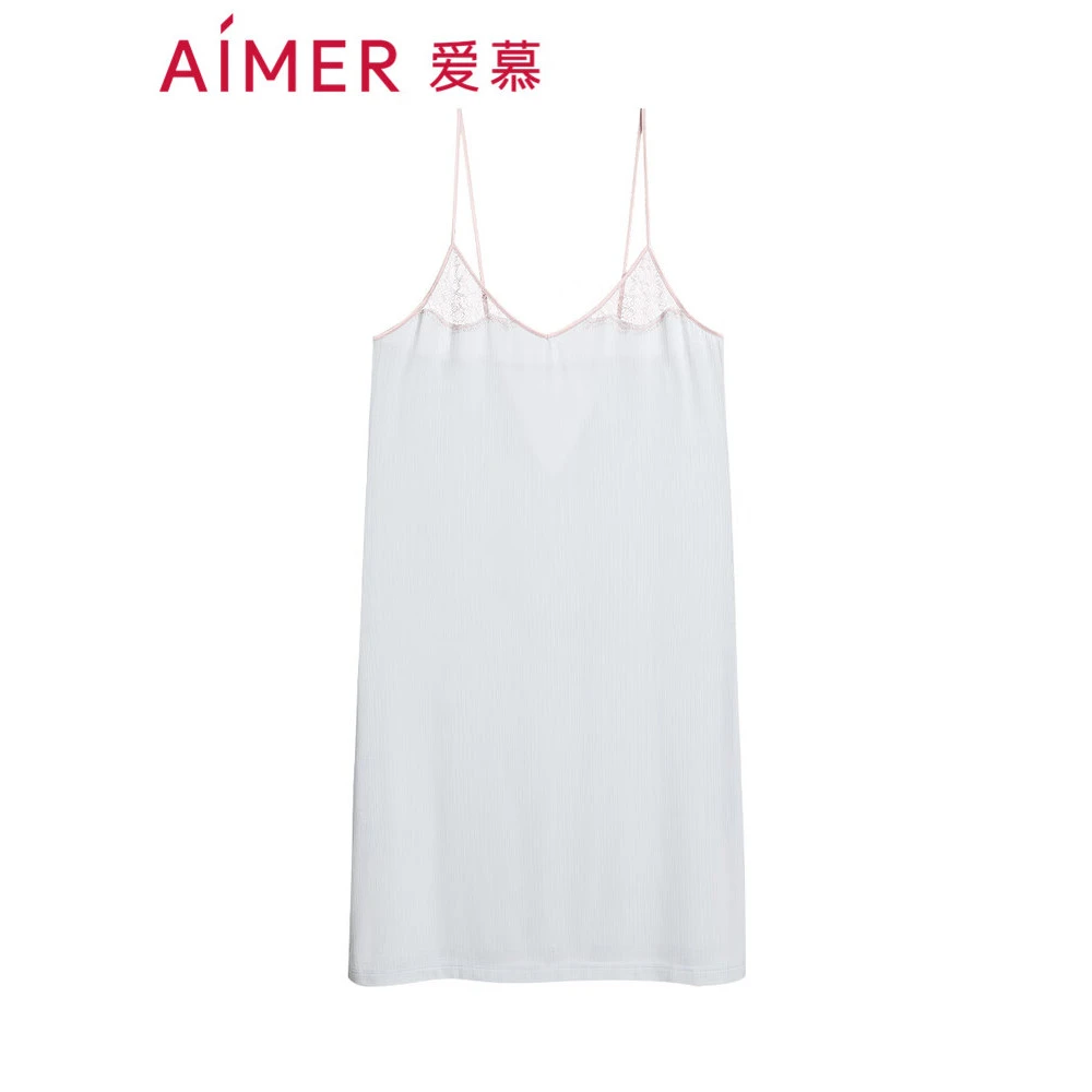 睡衣女夏季性感蕾丝莫代尔薄款V领短吊带睡裙AM448651 青瓷绿ADC