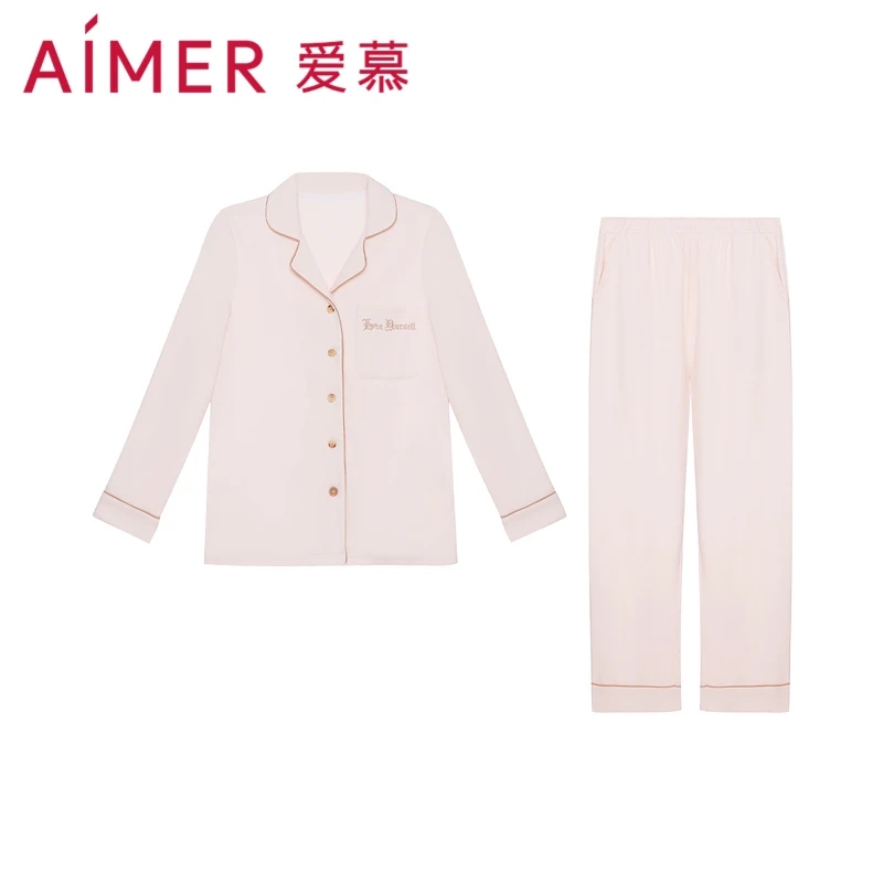 爱慕AIMER 鹿苑棉意开襟长袖长裤分身套装AM466411