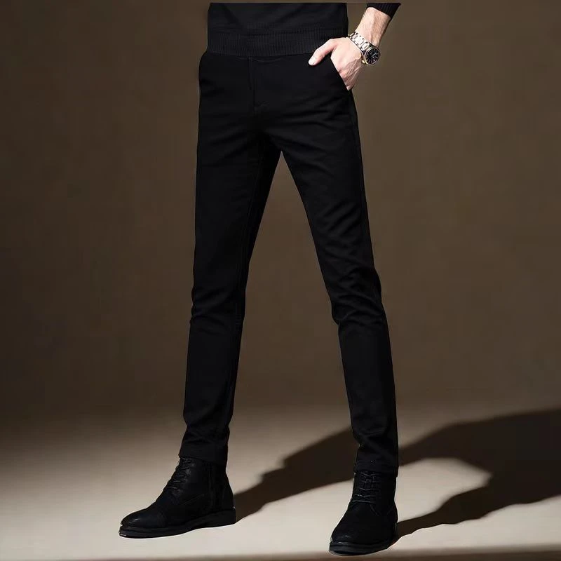 2023年秋冬厚款牛仔裤男潮流百搭水洗弹力男士韩版小脚加绒长裤子