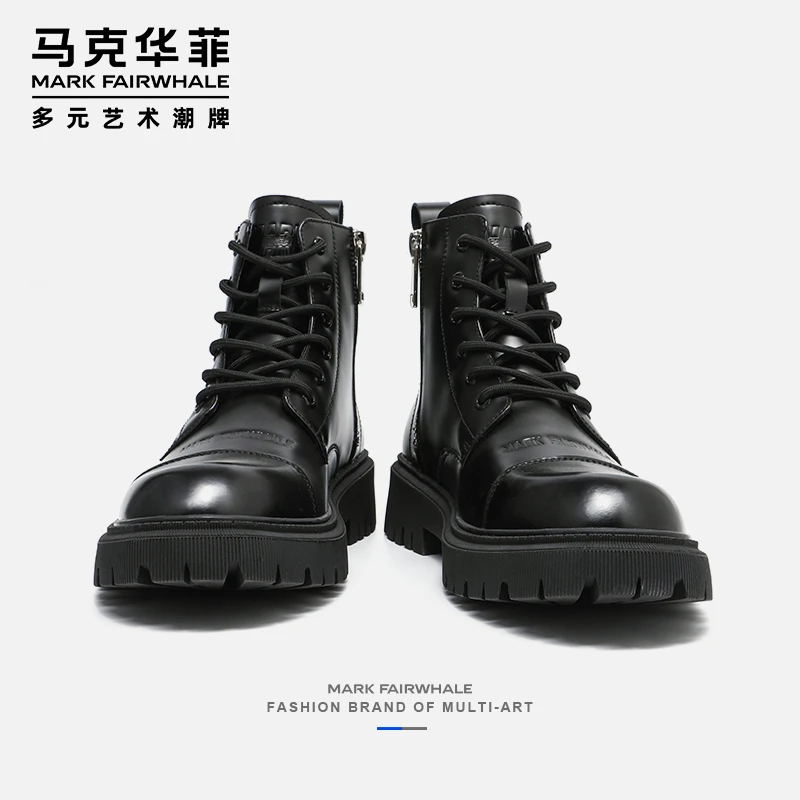 MARK FAIRWHALE/马克华菲马丁靴男款高帮英伦风黑色靴子冬季男士