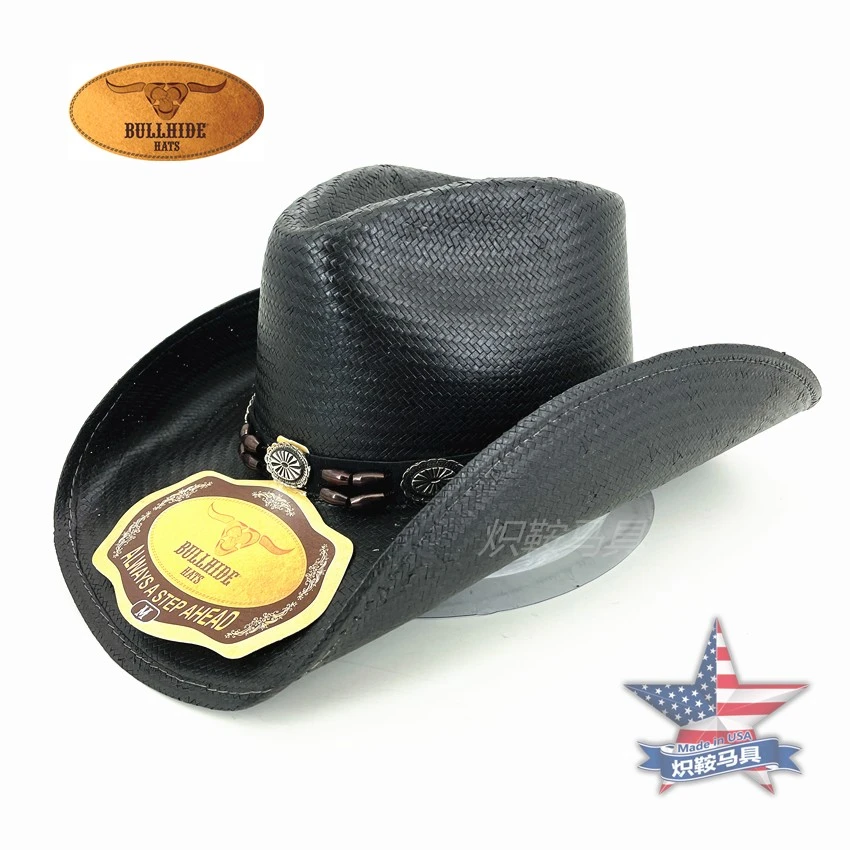 美国西部牛仔帽草帽复古硬定型黑色透气户外显脸小时尚大帽檐男女
