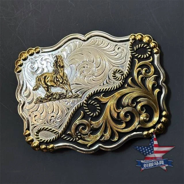 Made in USA 2024新款美国蒙大拿巴扣哈雷西部牛仔男女银皮带扣头