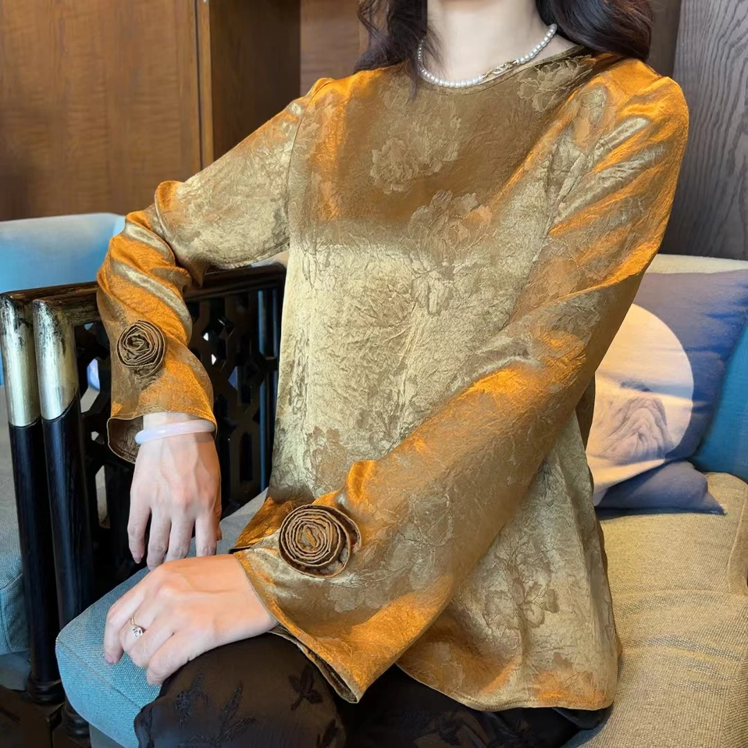 【依美之源】金色玫瑰圆领衫