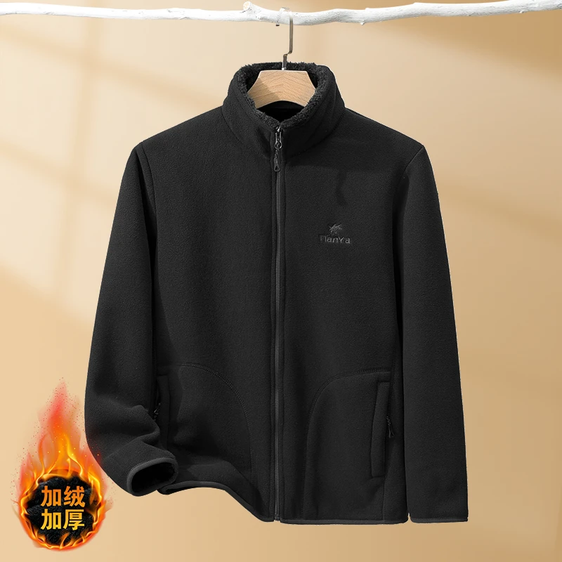 爸爸摇粒绒外套男中老年人男士加绒冬装老人抓绒衣爷爷装衣服冬季