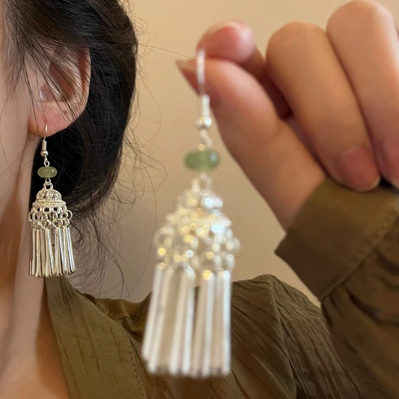 合金耳饰 复古新中式长款流苏耳环中国风古风苗银气质轻奢耳饰104