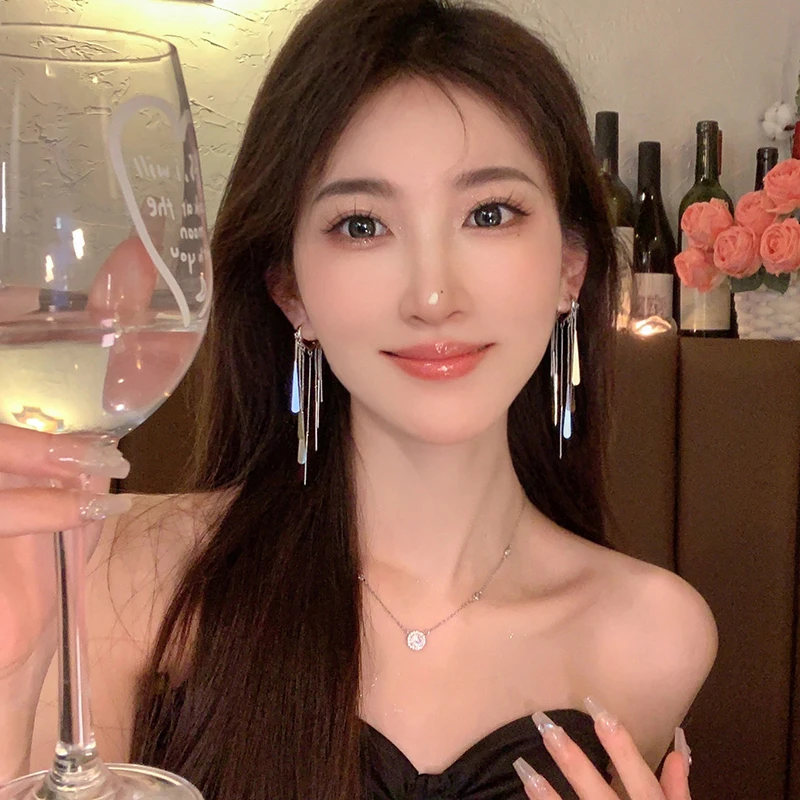 合金耳饰 镜头感满分~长款流苏耳环小众设计轻奢耳钉高级耳饰287