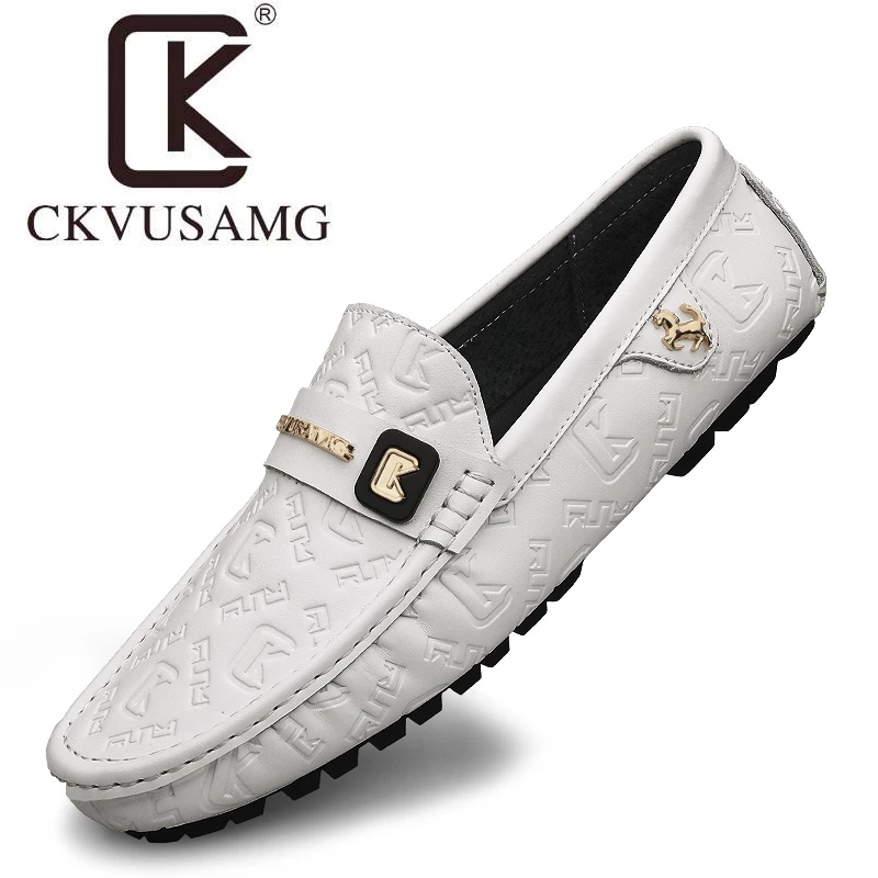 白色夏季豆豆鞋男真皮软底休闲皮鞋懒人鞋一脚蹬男高档驾车鞋时尚