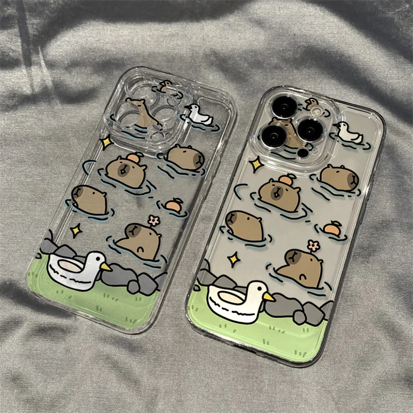 游泳水豚苹果/oppo/vivo/红米/华为iPhone15手机壳14可爱软壳1311