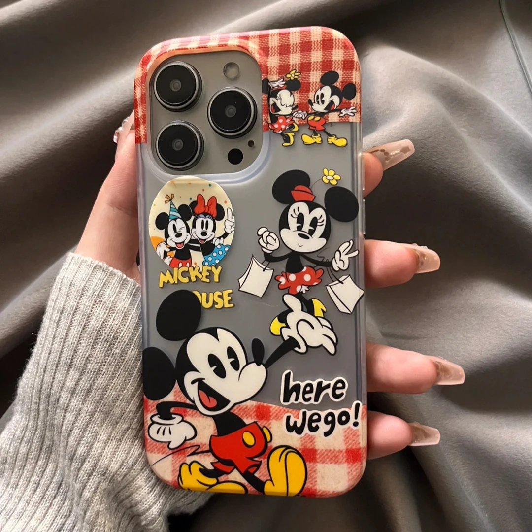 雅天立红格子米奇适用iPhone16promax苹果15手机壳14磨砂1311软壳