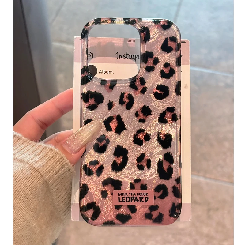 雅天立粉色渐变豹纹适用苹果16手机壳iPhone15华为vivo小米oppo