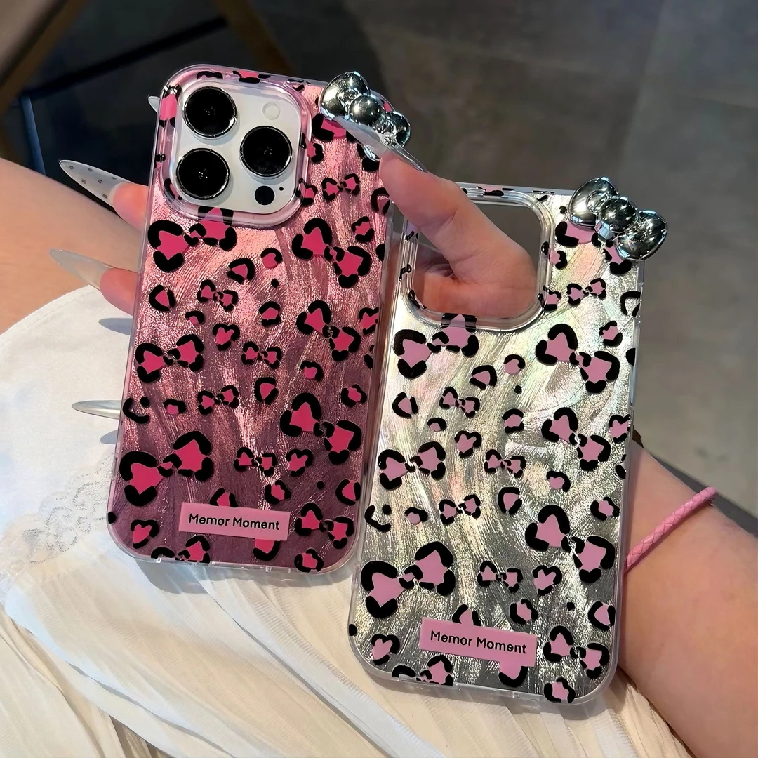 雅天立高级感豹纹蝴蝶结适用iPhone13手机壳苹果15新款14华为小米