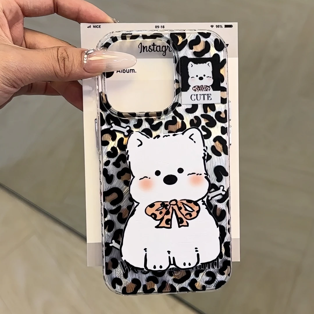 雅天立豹纹小狗支架适用iPhone15苹果13/16手机壳华为vivo小米opp