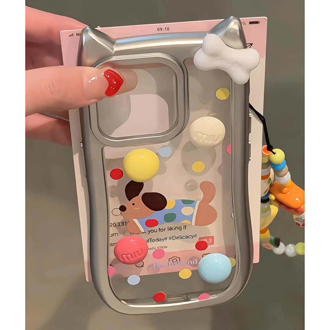 雅天立银框猫耳腊肠狗适用iPhone15苹果13/14华为P70手机壳MATE60