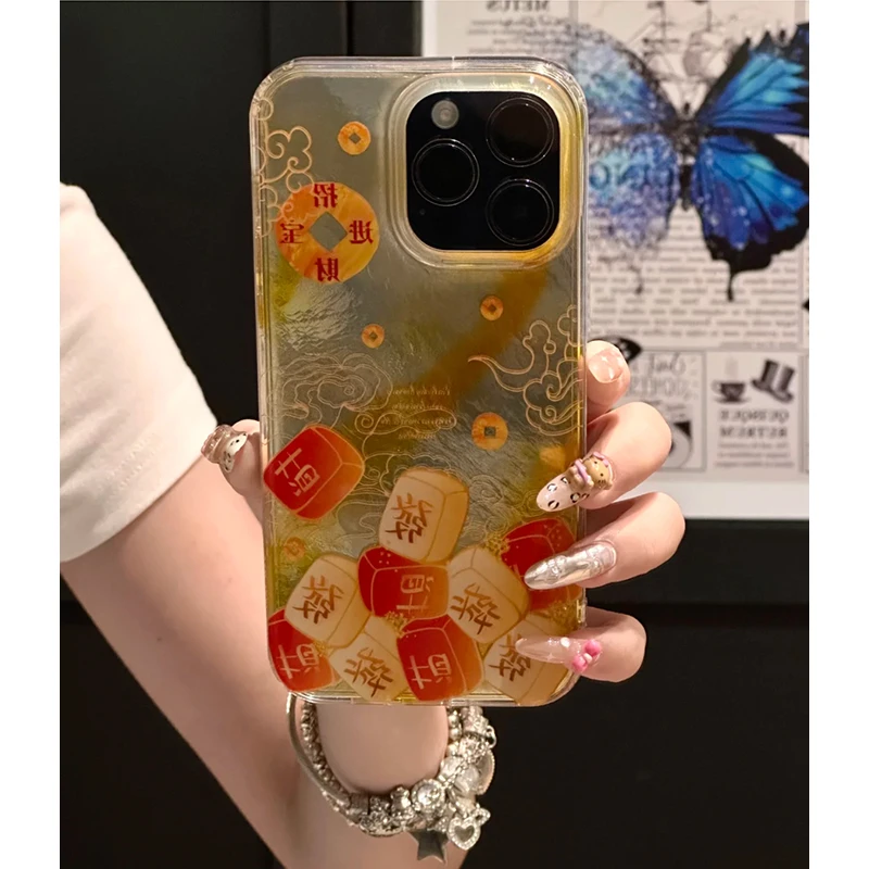 雅天立趣味发财麻将适用iPhone苹果1615手机壳13华为vivo小米oppo