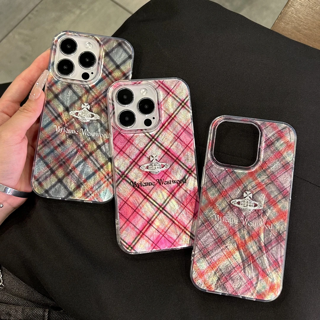 雅天立撞色格纹星球适用苹果15手机壳iPhone13潮华为vivo小米oppo