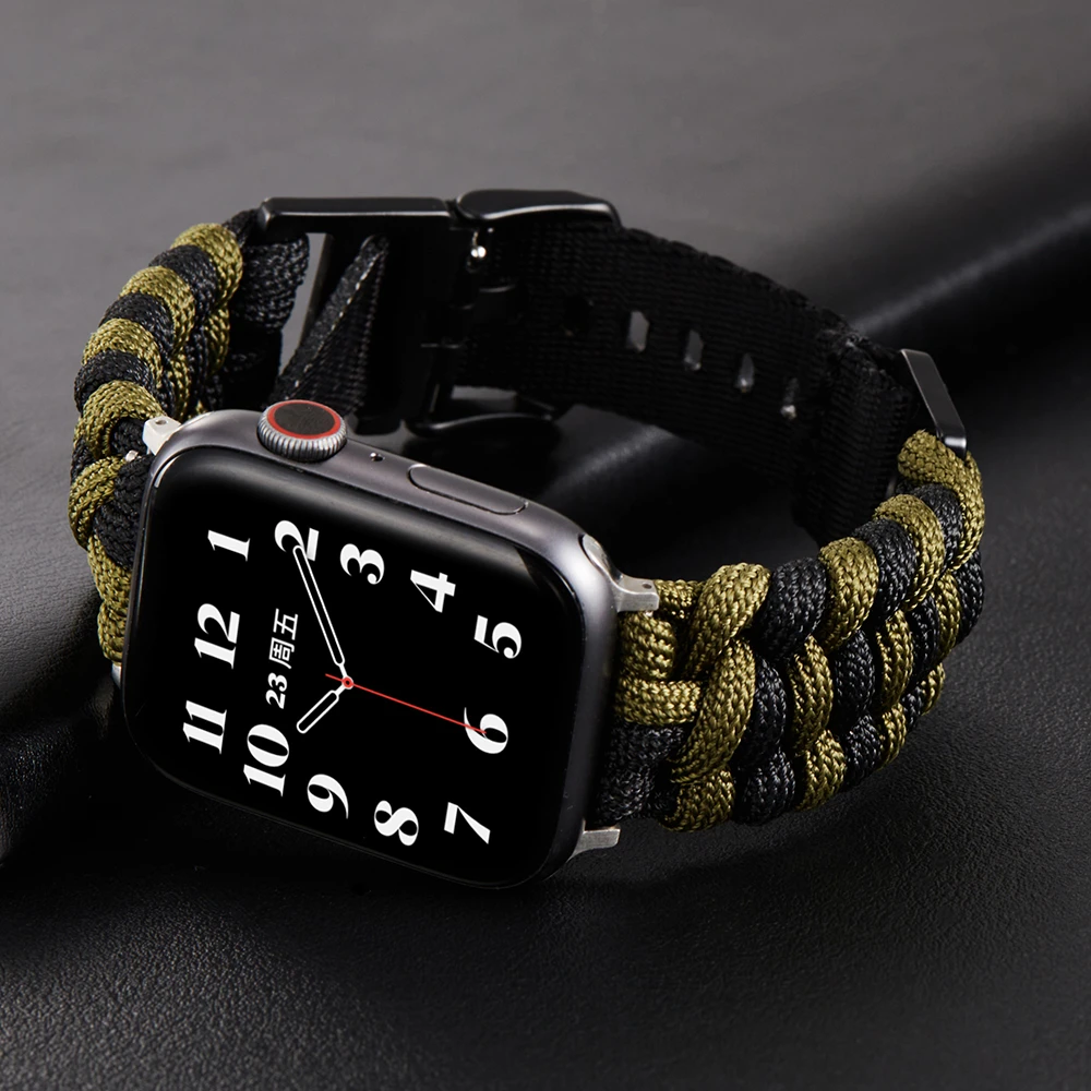 索柯适用applewatch10苹果手表迷彩尼龙伞绳手工编织温馨手表替换