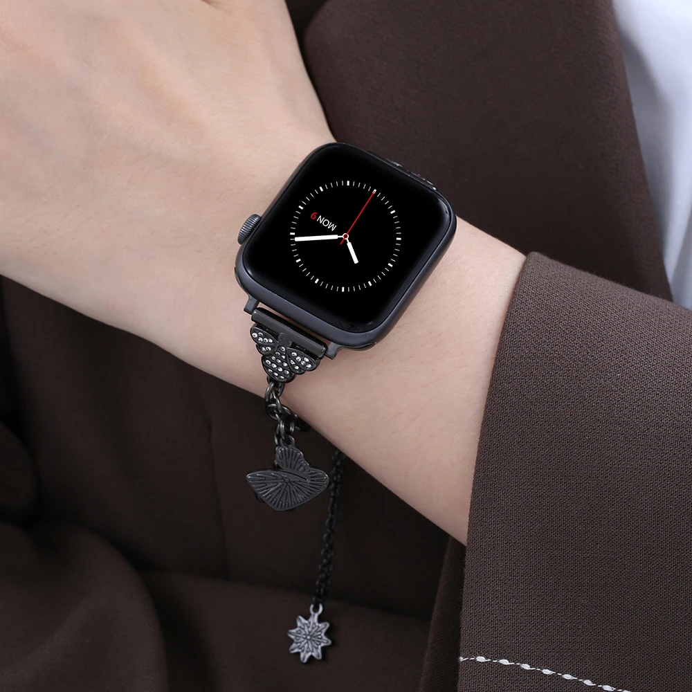 索柯适用苹果手表表带iWatch10女款金属风表带智能透气链条细链