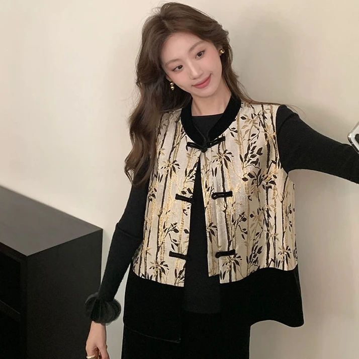 秋冬设计感撞色新中式马甲韩系复古马甲百搭老钱风女装