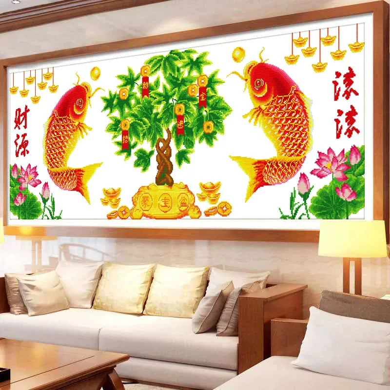 1.4纯手工绣好的十字绣成品财源滚滚招财树装饰画
