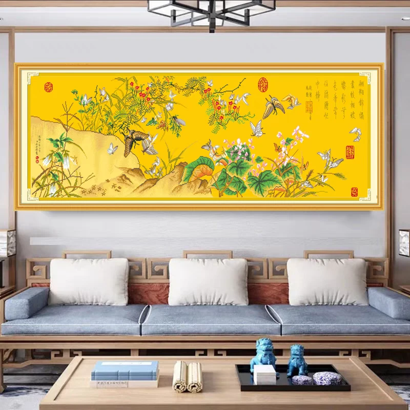 1.5纯手工绣好的十字绣成品1361百蝶图客厅装饰挂画