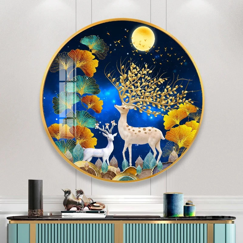 纯手工绣好的十字绣成品258麋鹿福禄望月大格装饰画