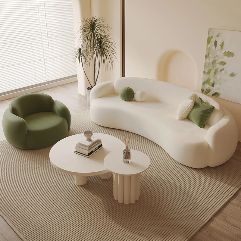 艺术植绒奶油风布艺沙发异形沙发家用休息区客厅简约单人沙发