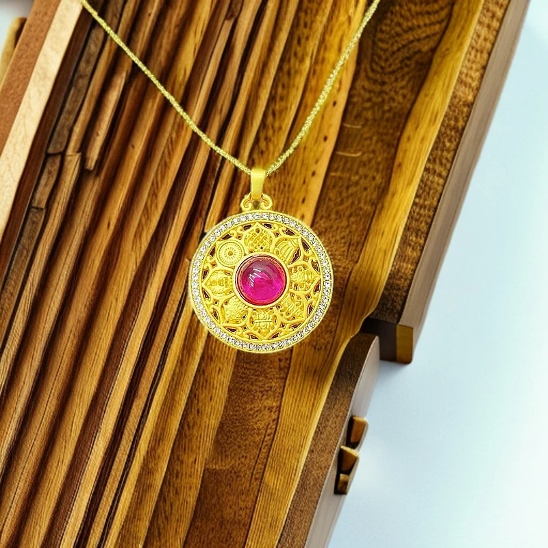 【传杰专属】高端珠宝红宝石培育八宝罗盘吊坠（标配证书）K530