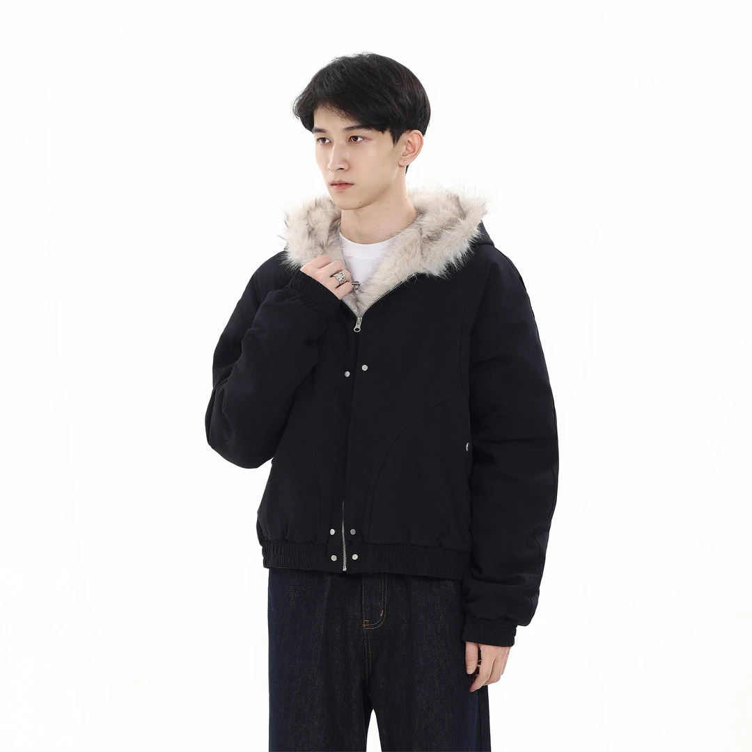 CDDR冬季座山雕仿貂毛夹克外套cleanfit重磅帆布水洗情侣短款棉服